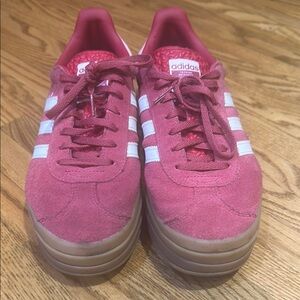 Adidas Pink and White Sneakers with Gum Sole